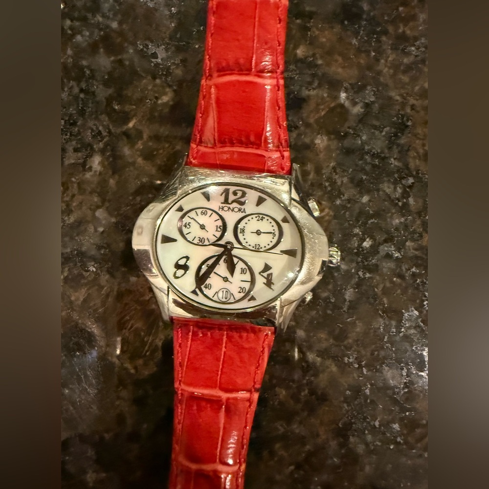 Konka Red Crocodile Leather Watch by Honora